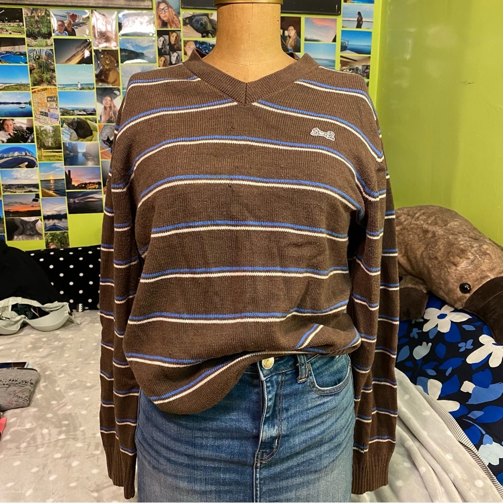 brown striped sweater